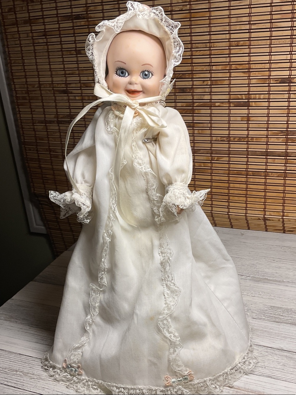 Classic Ivory Lace Baby Doll Gown with Bonnet